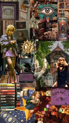 the collage shows many different things in this photo, including books and other items