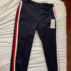 Never Worn Nwt Chic Fitted Navy Pants, Chic Navy Fitted Pants, Chic Fitted Navy Bottoms, Chic Navy Pants For Office, Zara Elastane Pants For Workwear, Leather Jogging Pants, Red Cargo Pants, Textured Leggings, Leopard Pants