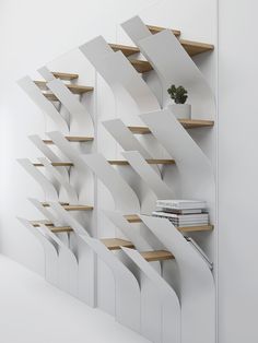 the bookshelf is made out of white plywood