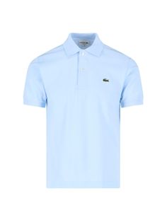 Lacoste 'L. 12. 12' Polo Shirt, light blue cotton, classic buttoned collar, short sleeves, front logo patch, straight hem. Light Blue Fitted Polo Shirt With Polo Collar, Fitted Light Blue Polo Shirt With Polo Collar, Fitted Light Blue Polo Shirt, Classic Light Blue Polo Collar Top, Light Blue Polo Shirt For Spring, Light Blue Cotton Polo Shirt For Spring, Spring Light Blue Cotton Polo Shirt, Light Blue Cotton Polo Shirt, Light Blue Casual Cotton Polo Shirt