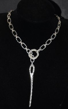 "A necklace made by thick silver filled zamak chain and thick silver filled big needle pendant. Accept customised size. Measure the length from the circle pendant to the head of the needle. Pendant size: 95mm 3.74\" length weight: around 60g. Package: simple package with a gift box." Silver Toggle Pendant Necklace With Adjustable Chain, Silver Pendant Toggle Necklace With Chain, Silver Pendant Toggle Necklace, Silver Toggle Choker Necklace With Lobster Clasp, Silver Necklace With Round Pendant And Toggle Clasp, Silver Pendant Toggle Necklace With Lobster Clasp, Silver Toggle Pendant Necklace With Lobster Clasp, Silver Toggle Necklace With Metal Chain, Silver Toggle Necklace With Round Pendant