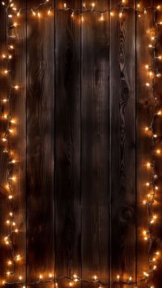 a wooden wall with lights around it