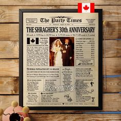 an old newspaper advertises the marriage of prince and princess victoria, with canadian flag on