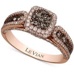 Le Vian Chocolatier Chocolate and White Diamond (1-3/8 ct. t.w.) Ring... ($9,179) ❤ liked on Polyvore featuring jewelry, rings, rose gold, cocktail rings, white gold pink diamond ring, rose gold cocktail ring, 14 karat white gold diamond ring and round cut rings Levian Chocolate Diamonds, Chocolate Diamond Ring, 14k Rose Gold Jewelry, Pink Gold Rings, Rings Rose Gold, Levian Jewelry, Pink Diamond Ring, Black Gold Jewelry, Chocolate Diamonds