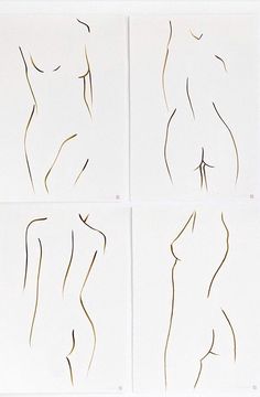 four nude female silhouettes drawn on white paper