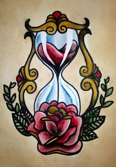 an image of a clock with flowers and leaves on the bottom, in front of a black background