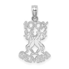 14K White Gold Polished Textured Finish 100% Zodiac GEMINI Charm Pendant Gemini Pendant, Zodiac Pendant, Gemini Zodiac, Gold Polish, Fine Jewellery Necklace, High Quality Jewelry, Meaningful Gifts, Gifts For Family, Charm Pendant