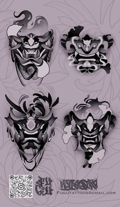 four masks with different designs on them