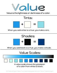 a worksheet with the words value and color on it, including two squares