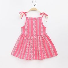 This is a Brand New w/tags cute baby & toddler girl's spring/summer dress. It's a lightweight 100% cotton fabric and is pink with a white floral and geometric stripe print. It has adjustable shoulder straps that tie. It is Made in China by PatPat and is 100% Cotton. If you have any questions, please feel free to email me and I'll do my best to answer them. Thanks for looking! Girls Dresses Summer Children, Girls Beach Dress, Casual Dress Patterns, Girls Sundress, Girls Casual Dresses, Floral Dress Casual, Girl Dress Patterns, Pink Box