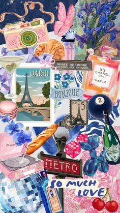 a collage of various items and things that are in the shape of an eiffel tower