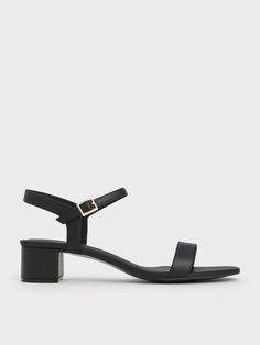 Black Block Heels, Simple Silhouette, Faux Leather Heels, Charles Keith, Ankle Straps, Block Heels Sandal, Ankle Strap Sandals, Belt Size, Strap Sandals