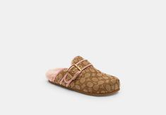 Ashton Clog In Signature Jacquard | COACH OUTLET Fuzzy Clogs, Coach Clogs, Pink Clogs, Shearling Clogs, Custom Gold Jewelry, Ugg Clogs, Fluffy Shoes, Clogs For Women, Pretty Sneakers