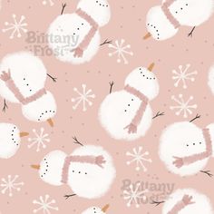 a pink background with snowmen on it