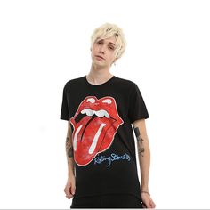 Mens Nwt Black T-Shirt From The Rolling Stones With A Faded & Distressed Design Featuring Their Iconic Tongue Logo And Text On The Back That Reads "The Rolling Stones." Size Xs Note That The Tee Pictured In The First Pic Is Almost Identical, Only My Tshirt Has The Writing On The Back. 100% Cotton Wash Cold; Dry Low Imported Rolling Stones Shirt, Rolling Stones Tee, Hot Topic Shirts, Classic Rock And Roll, Music Tees, Rock Outfits, Rock T Shirts, Tour T Shirts, Classic Rock