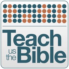 the teach us the bible logo with an orange and blue dot pattern on it's side