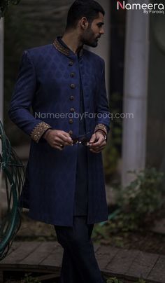 royal blue sherwani for groom Designer Blue Bandhgala With Dabka, Designer Blue Traditional Wear With Dabka Work, Formal Blue Sherwani With Naqshi Detailing, Formal Blue Sherwani With Naqshi, Designer Blue Sherwani With Dabka Work, Blue Bandhgala With Naqshi For Formal Occasions, Designer Blue Sherwani With Intricate Embroidery, Designer Blue Sherwani With Resham Embroidery, Designer Blue Sets With Dabka Detailing