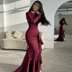 Burgundy Mermaid Evening Dresses Long Sleeve Formal Dress Floor Length Satin Prom Gowns 2024  فساتين Dresses Long Sleeve Formal, Evening Dresses Long Sleeve, Long Sleeve Formal Dress, Sleeve Formal Dress, 1970s Disco, Bride Dress Simple, Modest Dresses Fashion, Vintage Wedding Dresses