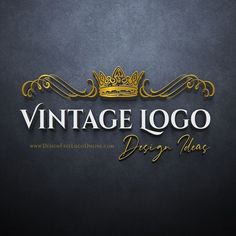 the vintage logo design has gold lettering and a golden crown on it's head