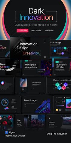 the dark innovation presentation is displayed in this screenshote, it shows an array of images