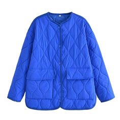 F00143185-302 Blue Winter Coat, Oversized Parka, Female Office, Outwear Fashion, Quilted Parka, Blue Coat, Blue Coats, Padded Coat, Cotton Coat