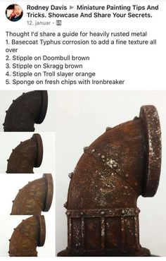 an old rusted metal object is shown in four different stages, including the top and bottom