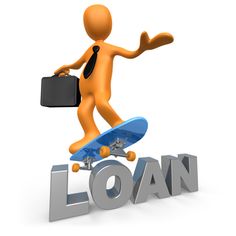 an orange man riding a skateboard with the word loan on it's side