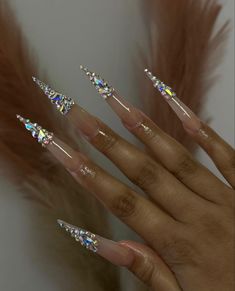 Extra Bling Nails, Sweet 16 Nails, American Nails, Swarovski Nails, Nails Design With Rhinestones, Dope Nail Designs