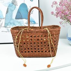 Free U.S. shipping. Style: Hollow out, Vintage , color:Brown, suite for season：Spring, Summer, Autumn ，Beach, Going out, Travel, Work, Material Genuine Leather, Brown Woven Leather Tote Bag Hollow-out Basket Handbags Eco-friendly Brown Shoulder Bag For Vacation, Brown Large Capacity Straw Bag For Beach Season, Bohemian Brown Bags For Beach Season, Brown Shoulder Crochet Bag For Beach Season, Light Brown Woven Rectangular Bag, Eco-friendly Brown Bag With Open Weave, Eco-friendly Brown Bags For Beach Season, Eco-friendly Brown Bag With Braided Handles, Brown Woven Tote Bucket Bag