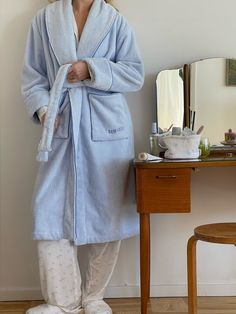 Bath Robe Blue - Blue | Djerf Avenue Staple Tops, Terry Robe, Bath Robes, Djerf Avenue, Printed Robe, Getting Out Of Bed, Sweaters And Jeans, Swim Accessories, An Angel