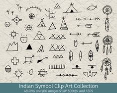 Hand Drawn Doodle Native American Indian Symbol Clip Art, Arrows, Dreamcatcher, Tribal Decorative De History Doodles, Digital Art Supplies, Wedding Symbols, Native American Feathers, Map Symbols, American History Lessons