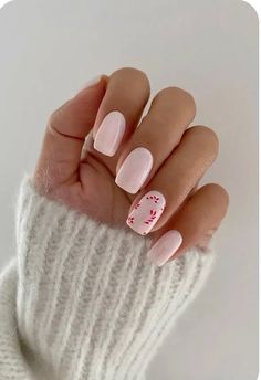 #cute #winter #nails #acrylic Squoval Nails Christmas, Simple Candy Cane Nails, Simple Christmas Nail Designs Short, Simple Pink Christmas Nails, Christmas Nail Short, Winter Nail Inspo Short, Pink Winter Nails Short, Christmas Minimalist Nails, Pink Christmas Nails Simple