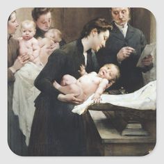 a painting of a woman holding a baby while others look at her mousepads