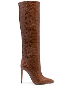 Dark brown leather crocodile-embossed leather boots from PARIS TEXAS featuring embossed crocodile effect, pointed toe, knee-length and high heel. Leather Boots Brown, Crocodile Boots, Boots Luxury, Dark Brown Boots, Paris Texas, Crocodile Leather, Boots Brown, Brown Leather Boots, Dark Brown Leather