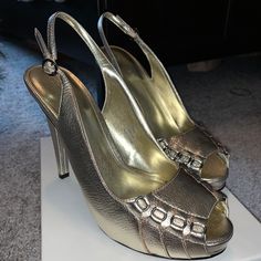 Never Worn And New In Box. Beautiful Slingbacks Made Of Tumbled Leather. Chic And Versatile. There Is A Bit Scuffing On The Shoes Due To Being Stored. Hardly Noticeable, But Please Review Pics Prior To Purchasing. Some Stains On Box During Storage, But Does Not Affect Shoes. Color: Plt Size: 8m Heel Approx 5 Inches Tall Retails: $289 Plus Tax Calvin Klein Open Toe Formal Sandals, Calvin Klein Open Toe Evening Heels, Elegant Calvin Klein High Heels, Calvin Klein Open Toe Heels With 4-inch Heel, Calvin Klein Open Toe Party Heels, Calvin Klein Open Heel Party Heels, Calvin Klein Open Toe Heels For Formal Occasions, Calvin Klein Party Heels With Open Heel, Calvin Klein Open Toe Formal Heels