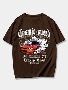 Car Letter, Brown Tee, Men's Vintage Style, Y2k Men, Street Life, Drop Shoulder Tee, Brown Tshirt, Car Guys, Coffee Brown