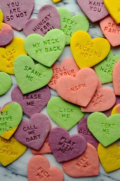 conversation hearts that say i love you so much, my heart is full of me