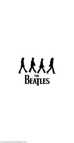 the beatles logo is shown in black and white, as well as an image of people walking