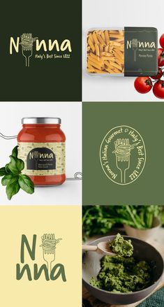 A Brand board of logo designs, images, and packaging design for an Italian pasta & pesto brand. Restaurant Branding Identity, Healthy Food Branding, Eat Natural, Honey Label Design, Graphic Designer Studio, Noodle Restaurant, Pasta Restaurants, Pasta Pesto