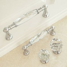 3.75" 5" Crystal handles Knob Drawer Pull Knob Glass Dresser Handles Pulls Chrome Clear Silver Cupboard Cabinet Handle Pull Modern 96 128 The price is for one piece. Material: Crystal + Zinc Alloy Color: Clear + Chrome Silver 2 colors to choose from: clear + bright silver Gold Mental Color https://www.ebay.com/itm/313084468659 Black Silver Color https://www.ebay.com/itm/313084477391 Measurements: 1.small Knob Dia:1.22" (31mm) When installed the knob sticks out 1.53" (39 mm) 2.Large Knob Dia: 1.6 Clear Dresser, Dresser Drawer Handles, Kitchen Door Knobs, Black Dresser, Glass Dresser, Dresser Drawer Knobs, Cupboard Cabinet, Drawer Pulls And Knobs, Kitchen Pulls