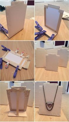 the process of making a photo frame out of cardboard