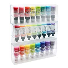 an acrylic paint rack with twelve different colors