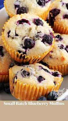 small batch blueberry muffins on a white plate