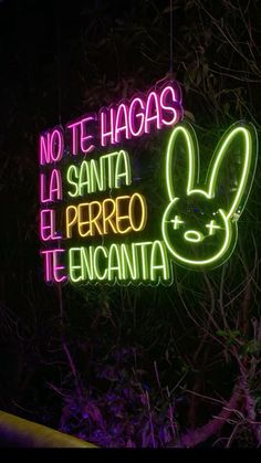 a neon sign that says no te hagas la santa perro tencanta