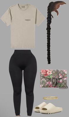 Cute Outfits With Leggings Black Women, Pretty College Outfits, Cute Clothes Black Women, Essentials Leggings Outfit, Off White Shirt Outfit, Baddie Casual Outfits Summer, Pretty Little Thing Jeans, Lazy Day Outfits Spring, Essentials Outfit Black Women