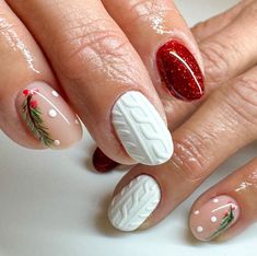 3d Cable Knit Sweater Nails Christmas Nails Short Sweater, Sweater Nails Christmas, Christmas Sweater Nails, Oval Acrylic Nails, Xmas Nail, Almond Nail Art, December Nails