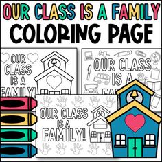 a coloring page with the words our class is a family and a church on it