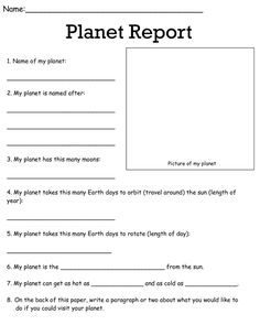 the worksheet for planet report is shown in black and white, with an image of