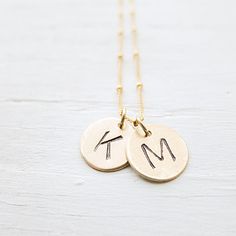 Custom Goldfill Personalized Initial Necklace - 2 discs Gold Stamped Initial Pendant Charm Necklace, Gold Hand Stamped Round Disc Charm Necklace, Minimalist Gold Initial Necklace Hand Stamped, Gold Hand Stamped Initial Necklace, Gold Hand Stamped Initial Necklace For Personalized Gift, Everyday Gold Hand Stamped Initial Necklace, Everyday Gold Hand Stamped Name Necklace, Monogram Necklaces, Jewel Pendant