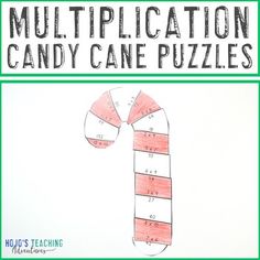 a candy cane is shown with the words multiplication candy cane puzzles